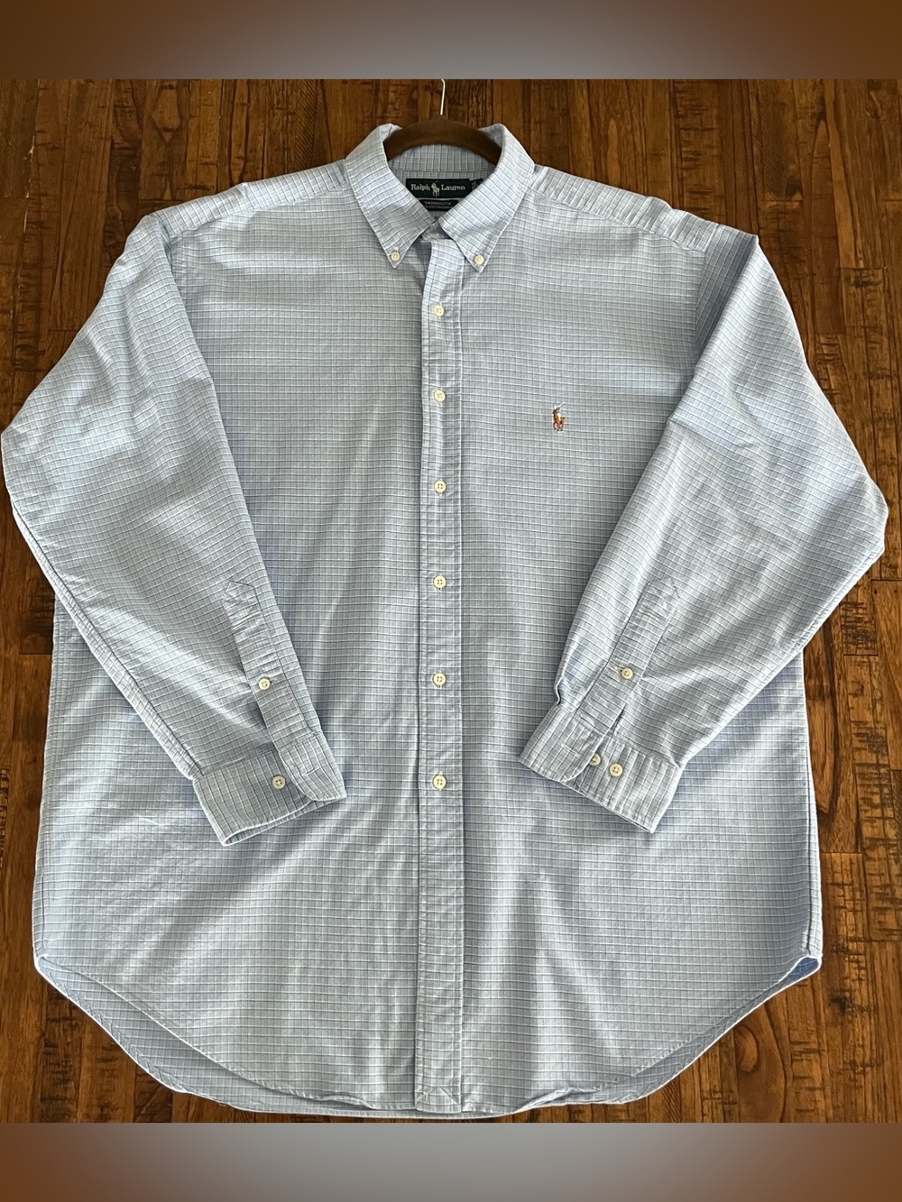 Ralph Lauren Menโsโ Pale Blue Micro-Check Button-Down Dress Shirt Classic Sz 17